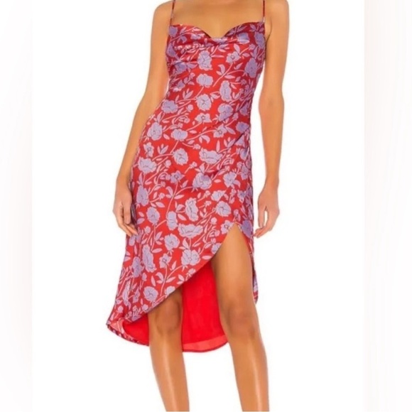 LOVERS + FRIENDS Noah Faux Wrap Dress Red & Purple Lined Spaghetti Strap Sz L - Picture 5 of 11